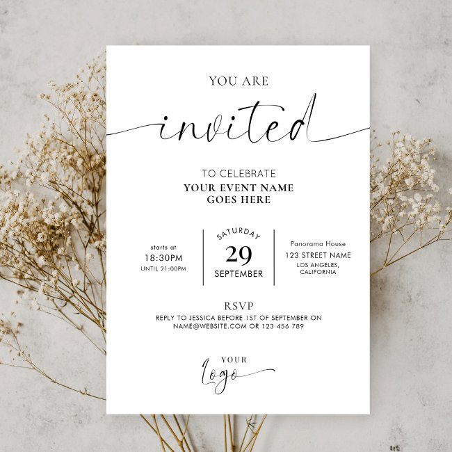 Business Logo Minimalist Black & White Gala Event Invitation