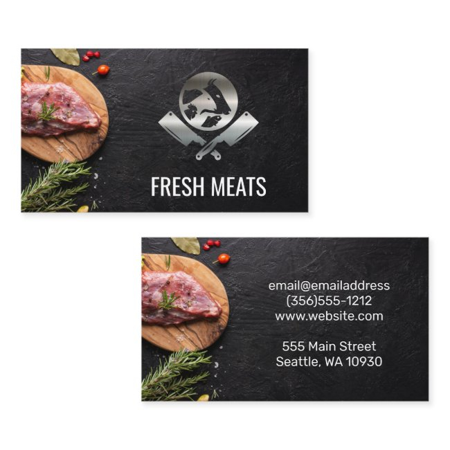 Butcher Meat Cut | Metallic Chef Logo Business Invitations