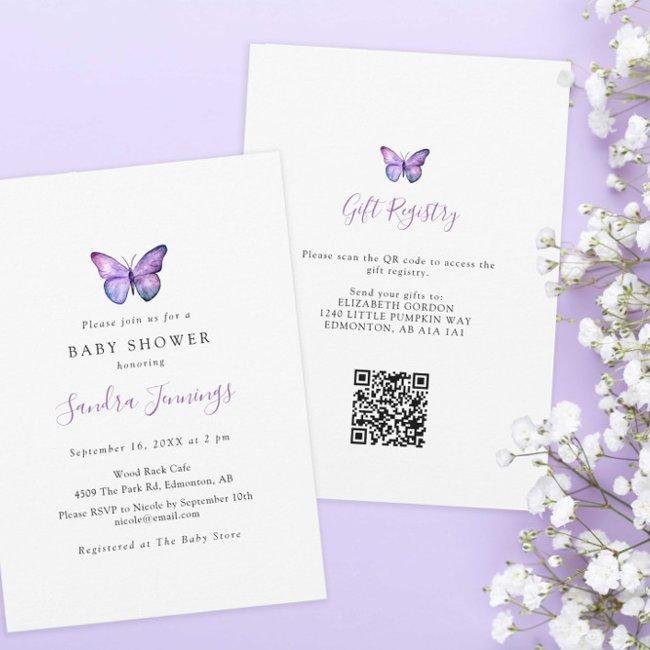 Butterfly Baby Shower Gift Registry Qr Code Invitation