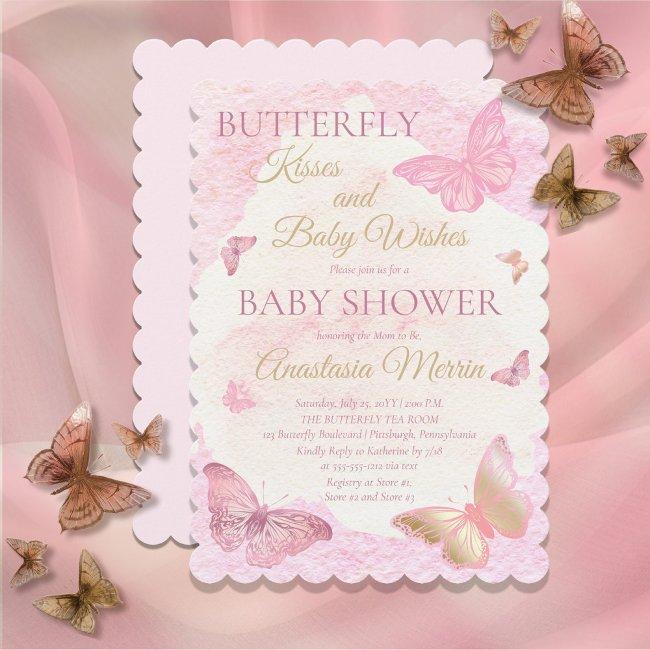 Butterfly Kisses And Baby Wishes Girl Baby Shower Invitation