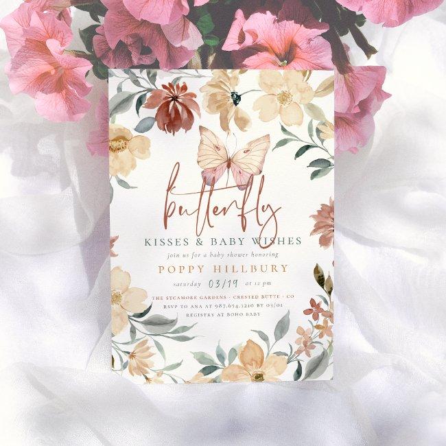 Butterfly Kisses & Baby Wishes Baby Girl Shower Invitation