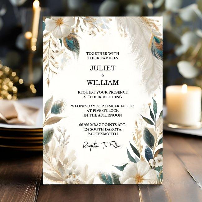 By Feather Rustic Asian Sky Cloud Peacock Wedding Invitation