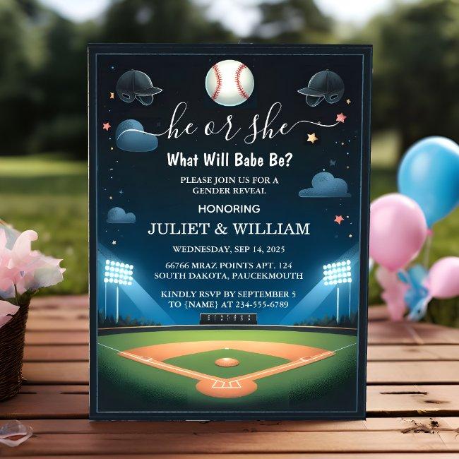 By Team Ball Game Pitch Fun Baseball Gender Reveal Invitation
