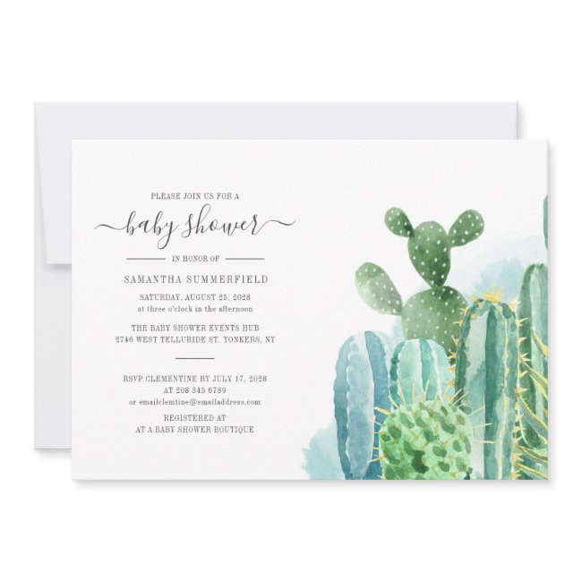 Cacti Plants Botanical Script Modern Baby Shower Invitation