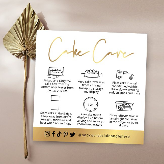 Cake Care Guide White & Gold Script Logo Invitations