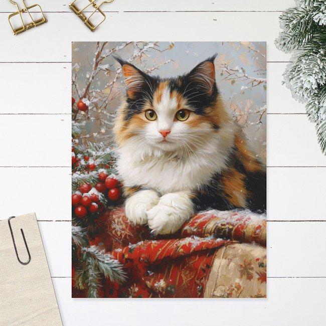 Calico Cat Winter Scene Painting Postinvitations