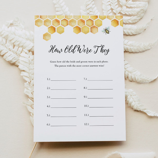 Calla Bee How Old Were They Bridal Shower Game Invitation