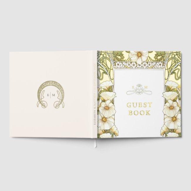Calla Lily Gold Wedding Art Nouveau Foil Guest Book