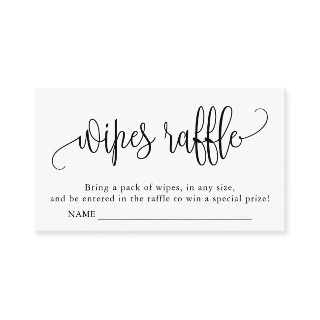 Calligraphy Baby Shower Wipes Raffle Black White Enclosure Invitations