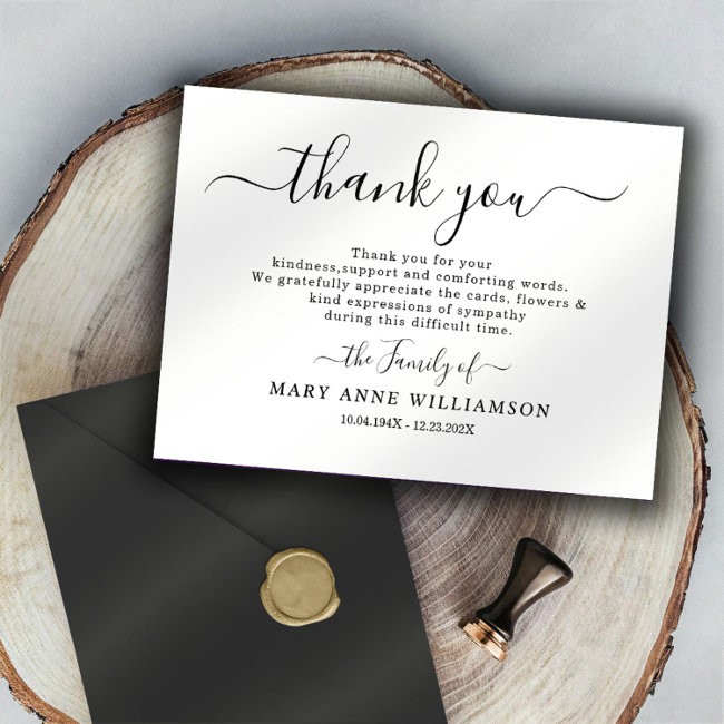 Calligraphy Script Funeral Thank You Invitations Template