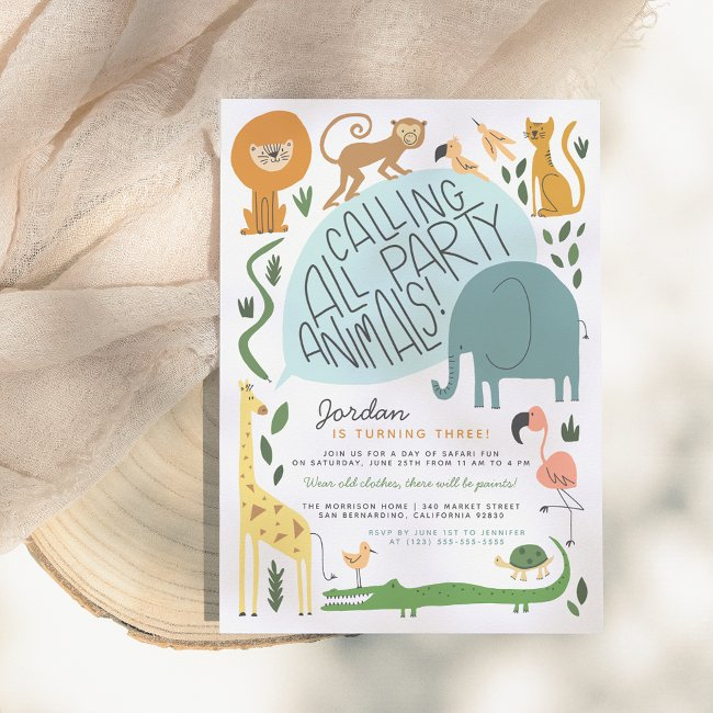 Calling All Party Animals | Modern Safari Birthday Invitation