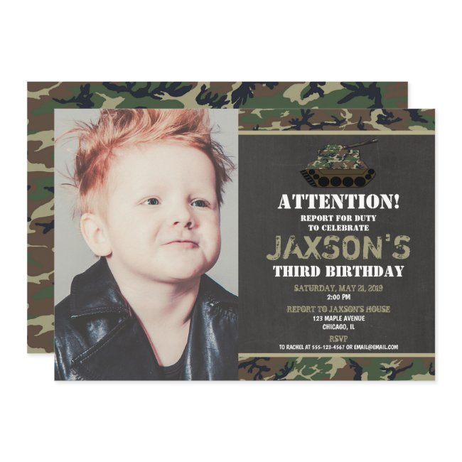 Camo Army Tank Camouflage Birthday Photo Invitation
