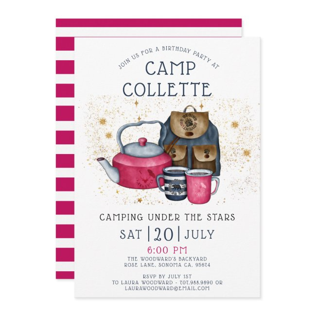 Camping Glamping Birthday Party Under The Stars  Invitation