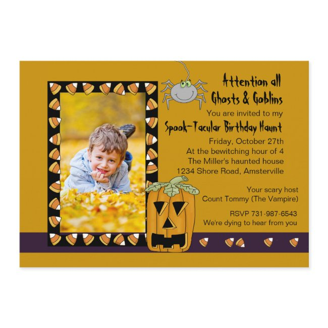 Candy Corn - Photo Halloween Birthday Party Invita Invitation