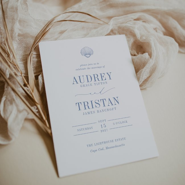 Cape Cod Coastal Blue Wedding Invitation