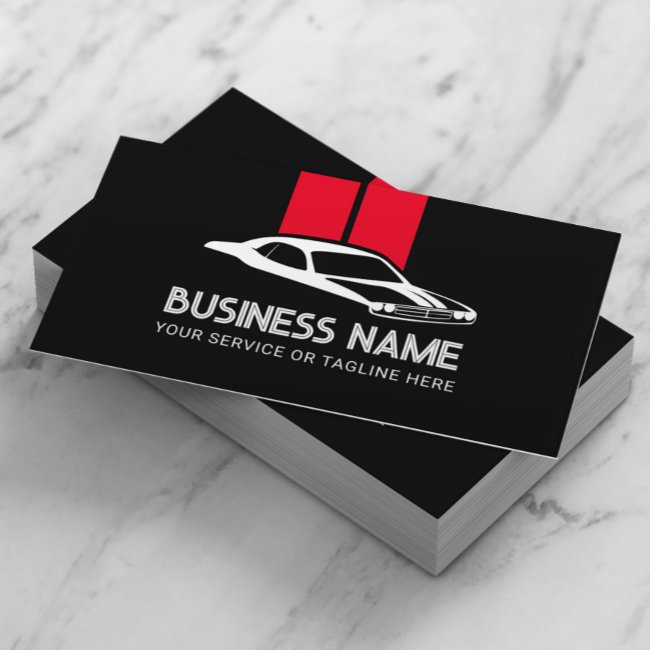 Car Dealer Auto Repair Black & Red Automotive Business Invitations