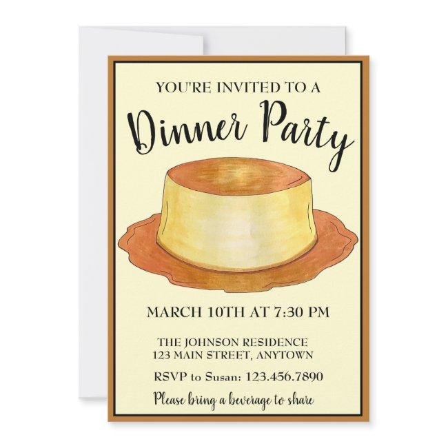 Caramel Custard Flan Spanish Food Dinner Party Invitation