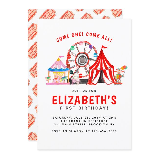 Carnival Circus Tent Clown Show Party Kid Birthday Invitation