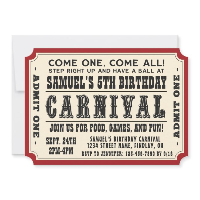 Carnival Ticket Admit One Birthday Party, Any Age Invitation