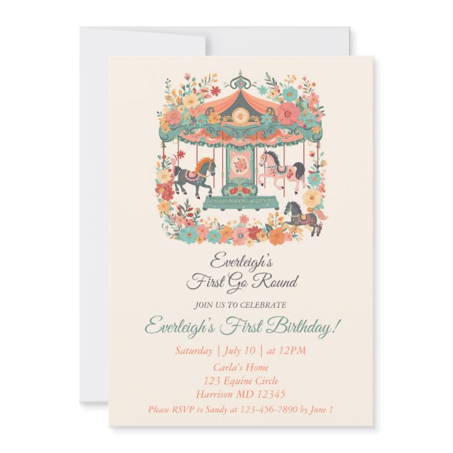 Carousel Go Round First Birthday Invitation