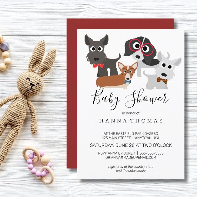 Cartoon Dogs Baby Shower Invitation