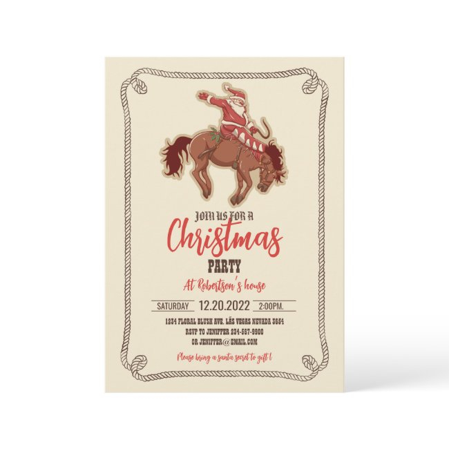 Cartoon Red Santa Claus Ryding On Horse    Invitation