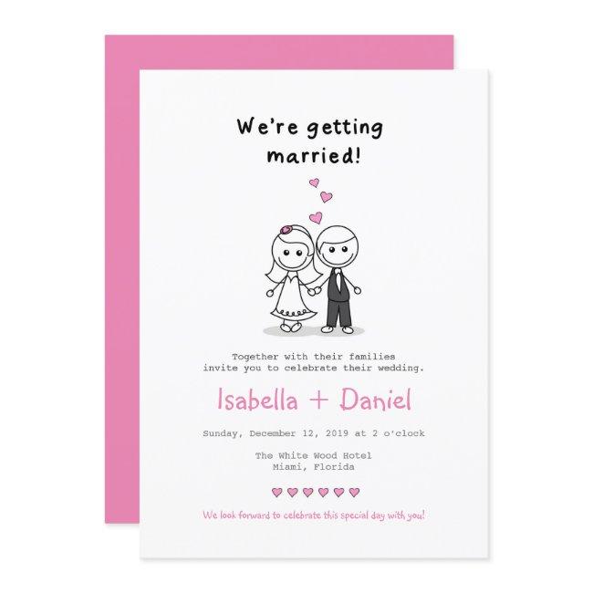 Cartoon Stick Figure Couple Wedding Invitation