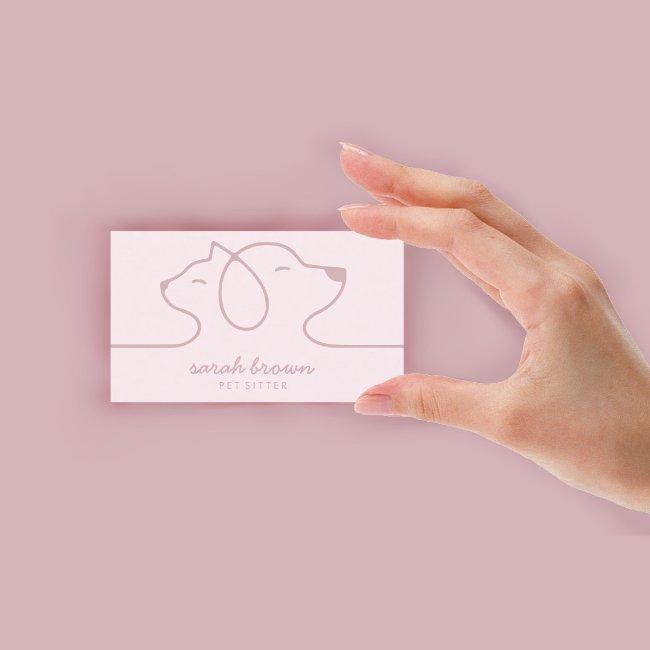 Cat Dog Soft Pink Line Logo Petsitter Business Invitations