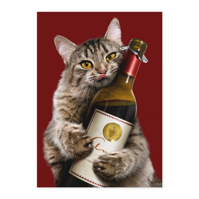 Cat With Wine Bottle Invitation