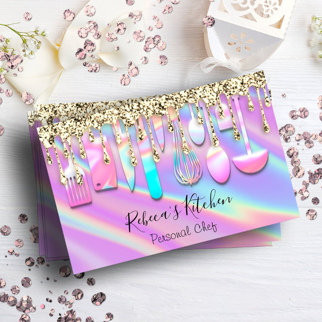Catering Personal Chef Kitchen Holograph Pink Business Invitations
