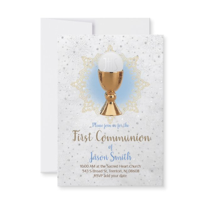 Catholic Boy First Communion Chalice Host Invitation