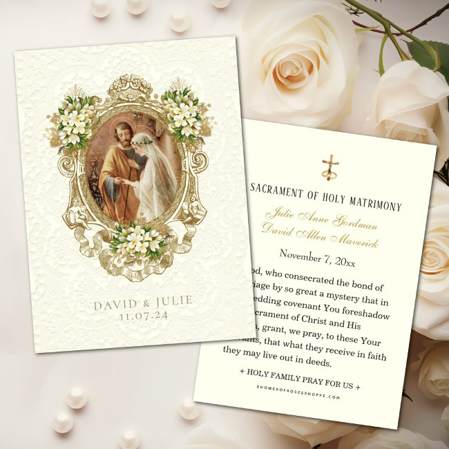 Catholic Floral Gold Wedding Holy Invitations