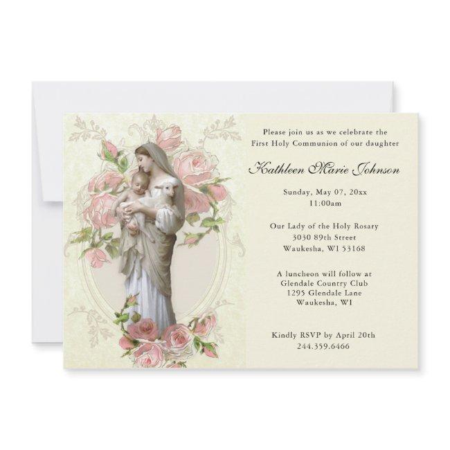 Catholic Mary Jesus First Communion Invitations