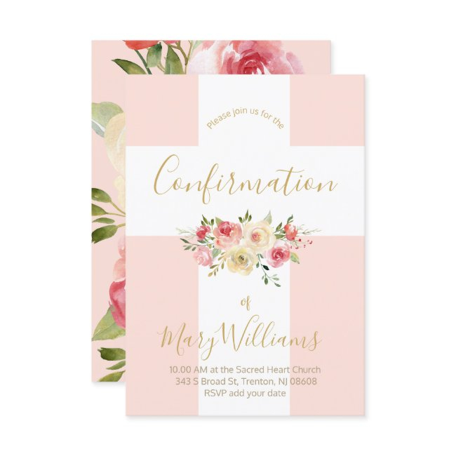 Catholic White Cross And Flowers Confirmation Invitation
