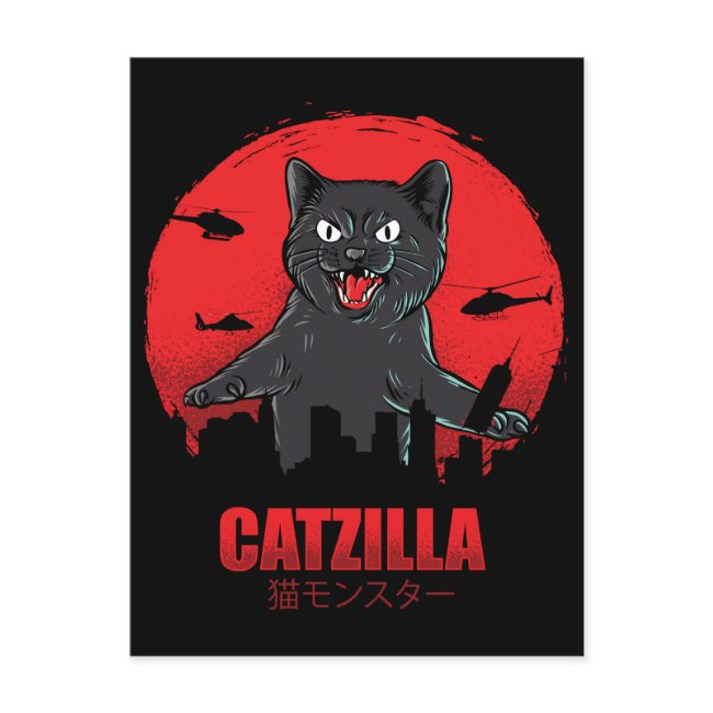 Catzilla Monster Cat Destroys Skyscraper Building Postinvitations