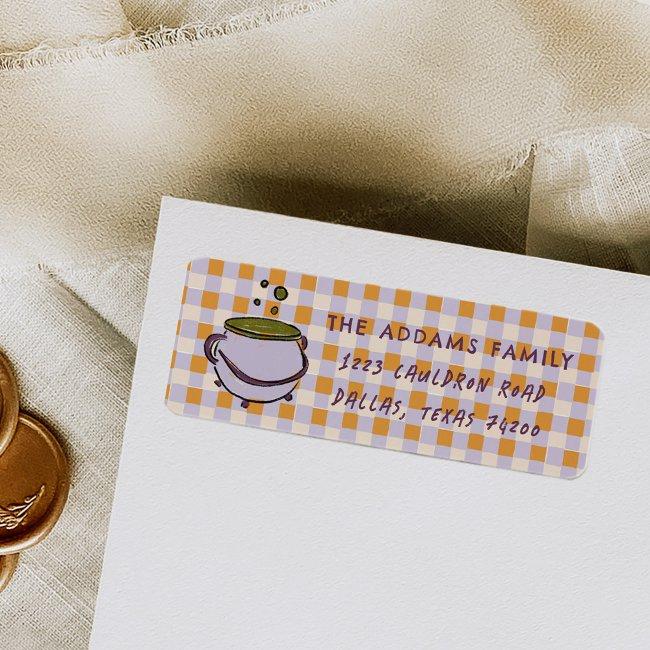 Cauldron Checkered Halloween Return Address Label