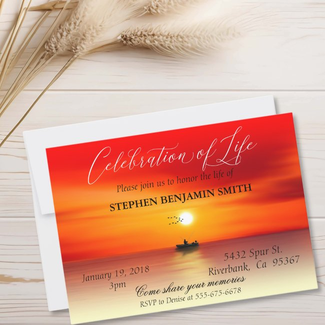 Celebration Of Life Fishing Lake Sunset Sunrise Invitation