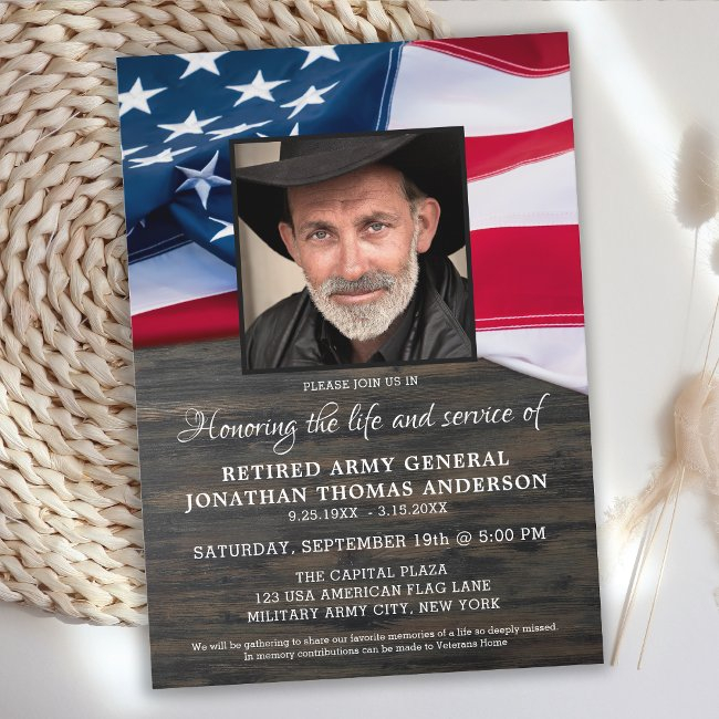 Celebration Of Life Military Veteran American Flag Invitation