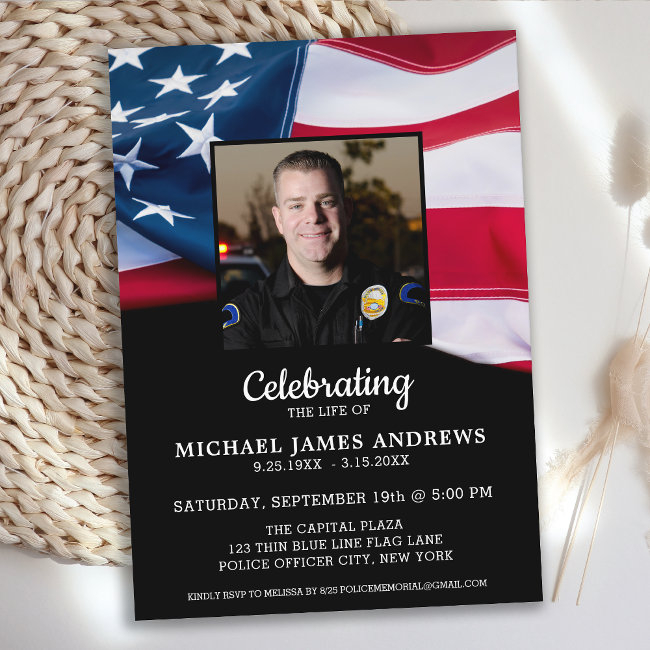 Celebration Of Life Patriotic Usa Flag Memorial Invitation