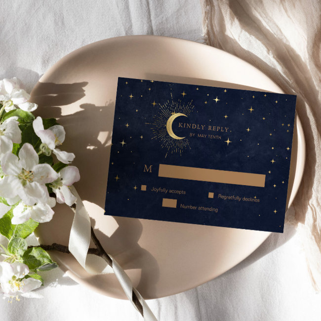 Celestial Crescent Moon Gold Rsvp Response Invitations