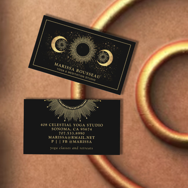 Celestial Sun Moon Yoga Instructor Business Invitations