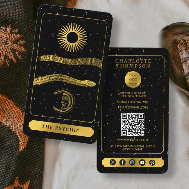 Celestial Tarot Reader Gold Snakes Psychic Business Invitations
