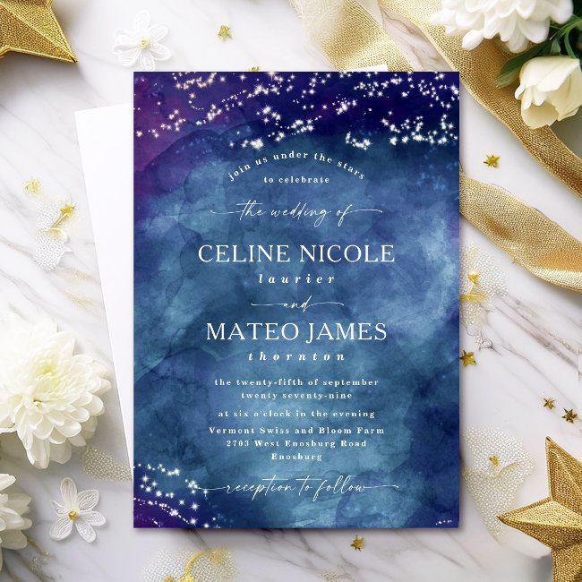 Celine • Elegant Celestial Starry Night Wedding Invitation