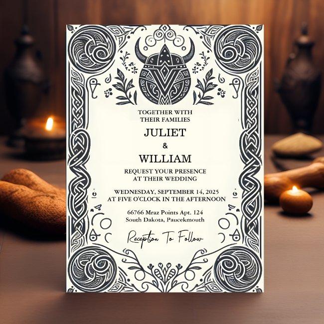 Celtic Nordic Medieval Scroll Viking Wedding Invitation