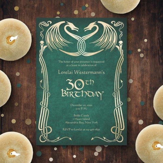 Celtic Viking Dragon 30th Birthday Invitation
