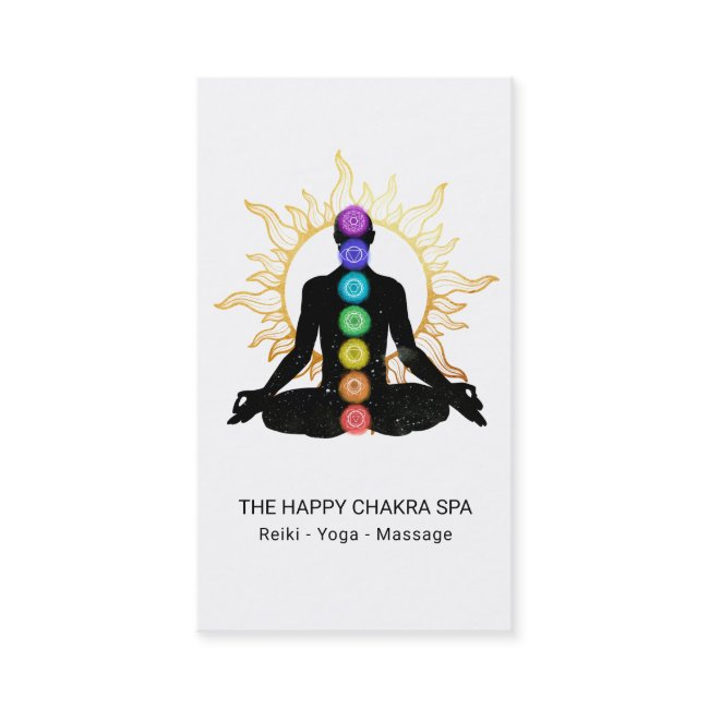 *~* Chakra Healing Meditation Lotus Pose Man Sun Business Invitations