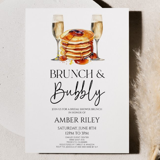 Champagne Brunch And Bubbly Bridal Shower Brunch Invitation