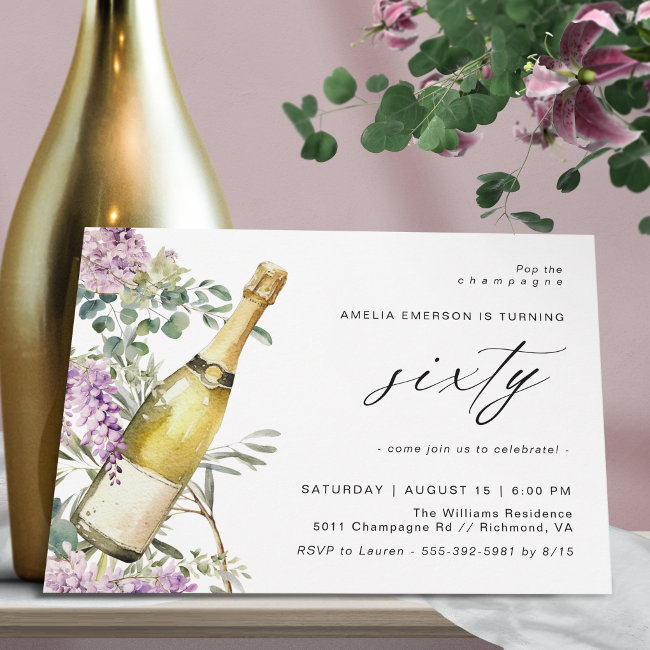 Champagne | Fun Elegant Women's 60th Birthday Invitation