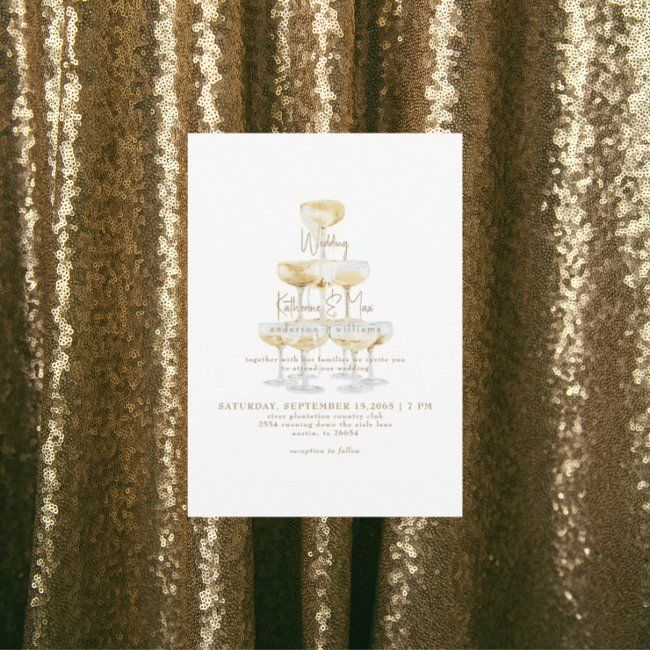 Champagne Tower Gold Text Wedding Ii Invitation