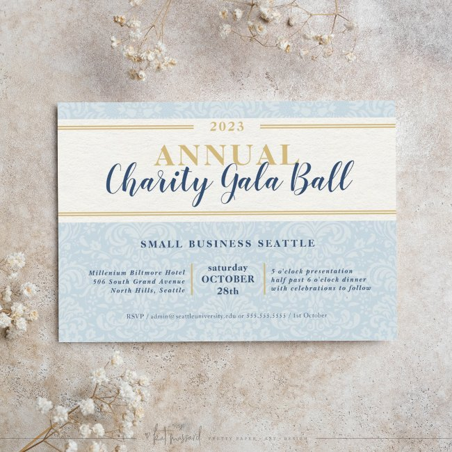Charity Gala Ball Elegant Event Navy Blue Gold Invitation